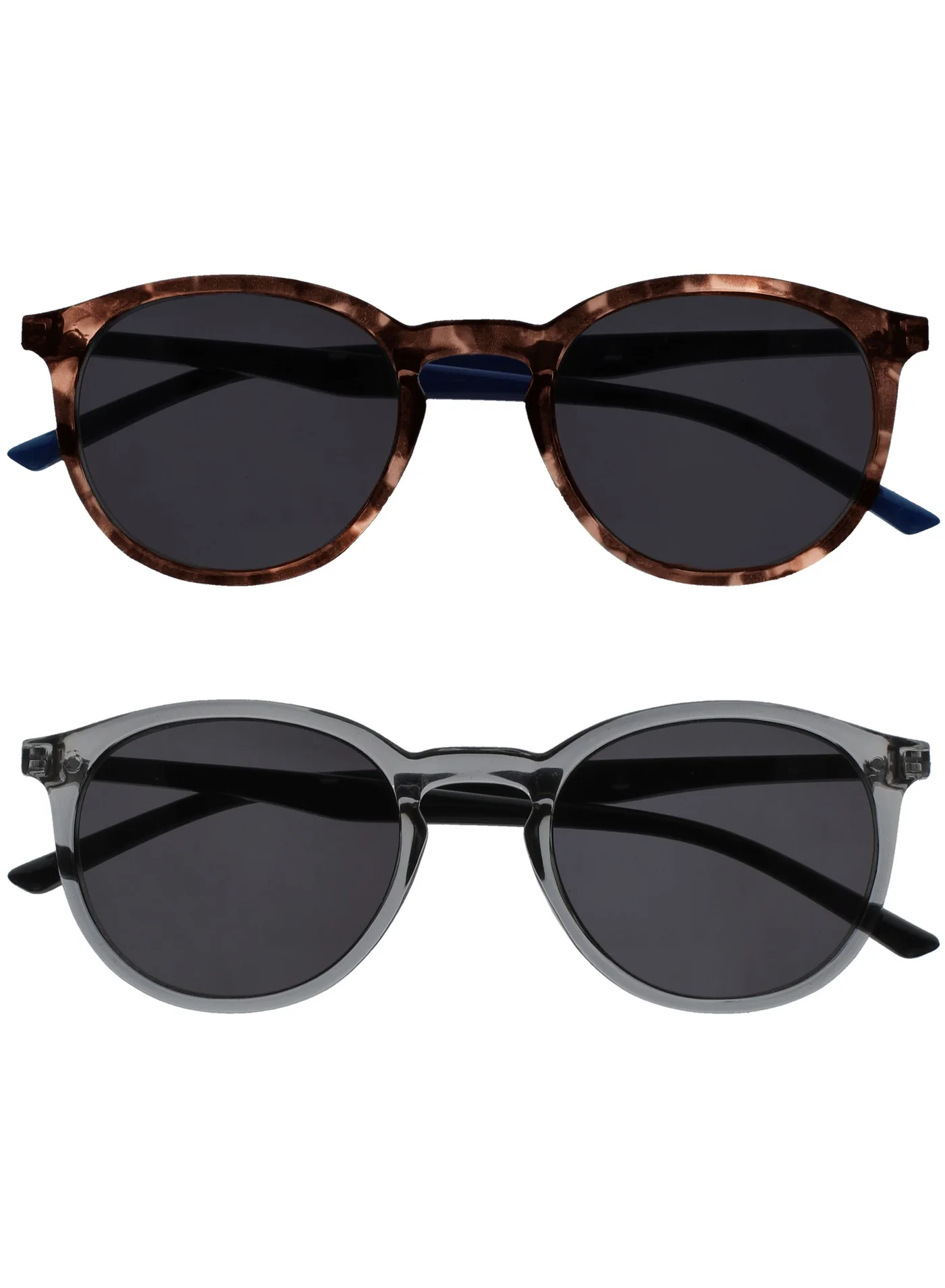 OPULIZE Fashion Sunglasses for Women and Men (Slim Round Frame, UV400 Protection, 2 Pack, Brown and Grey) 5po41