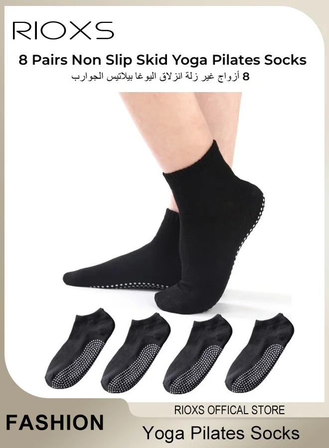 RIOXS Non-Slip Yoga Pilates Socks Breathable Cotton Blend Exercise Fitness Dance Socks for Women (8 Pairs, One Size) nirsy