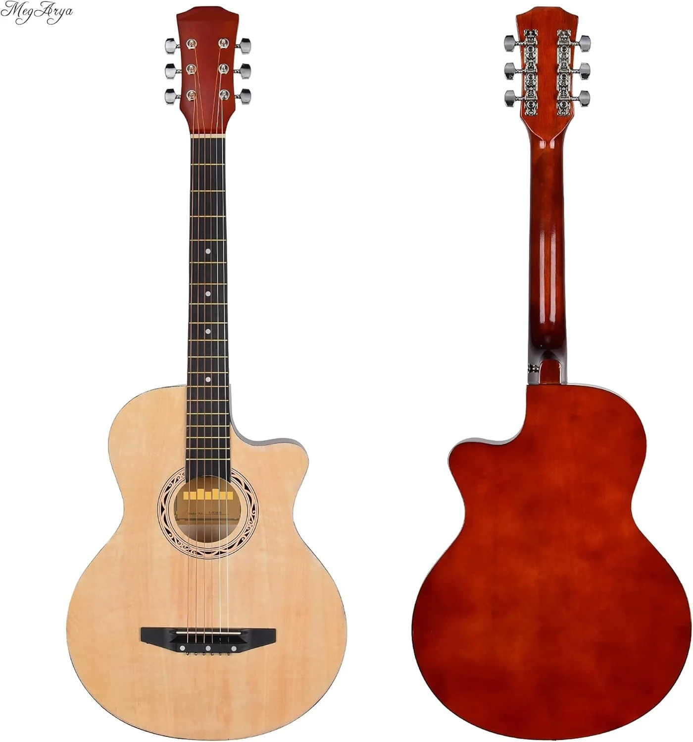MegArya 38-Inch Acoustic Guitar 6-String Natural Wood Finish Premium Musical Instrument for Beginners go0ma