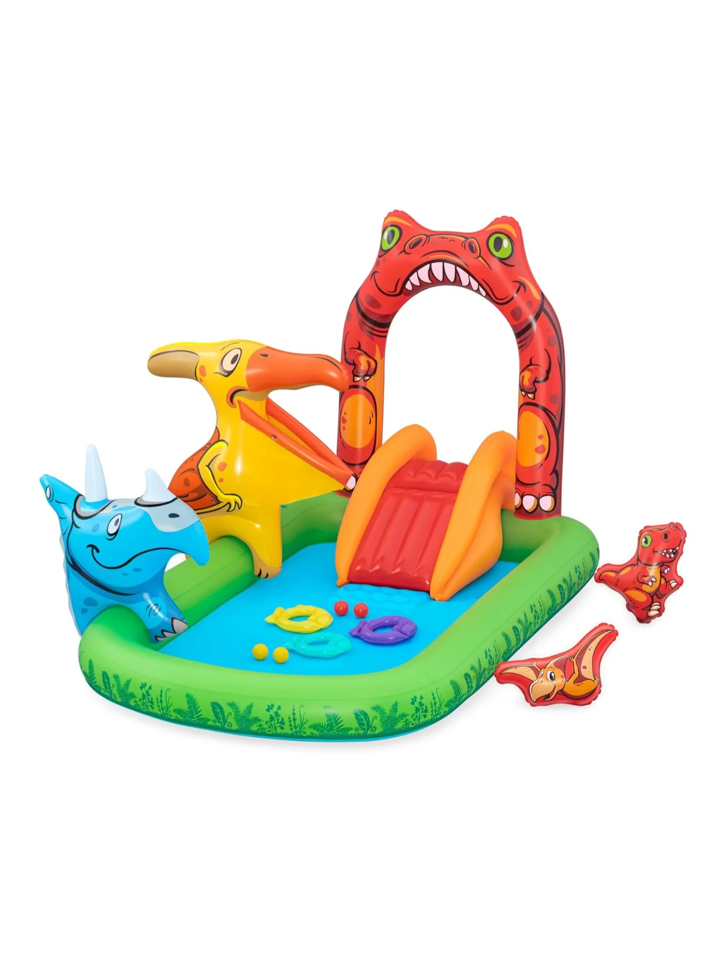 Jurassic Dinosaur Inflatable Water Play Center with Slide and Sprinkler (241x140x137cm) fyls6
