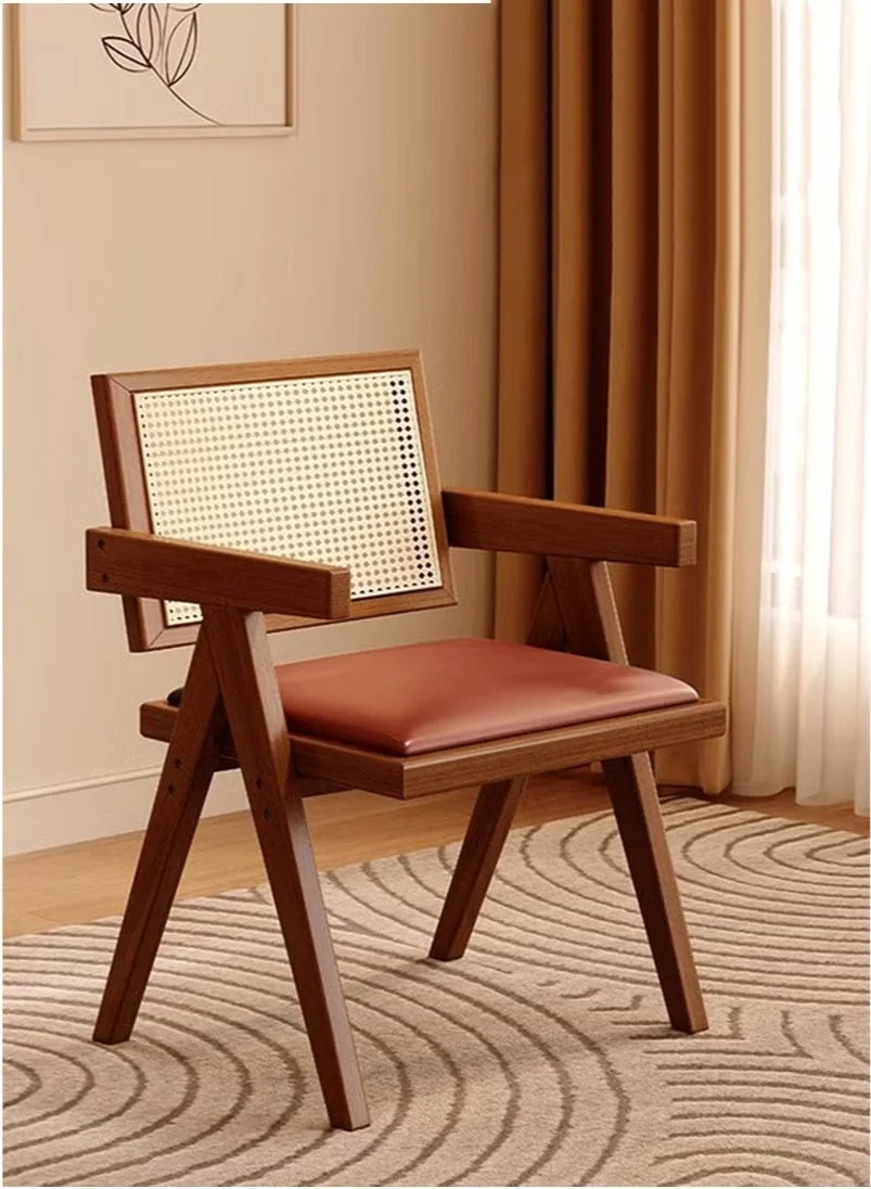 WALALLA Chandigarh Dining Chair Mid-Century Modern Vintage Style with PU Leather Seat and Cane Back (Dark Brown, 51x54x83cm) 56owd