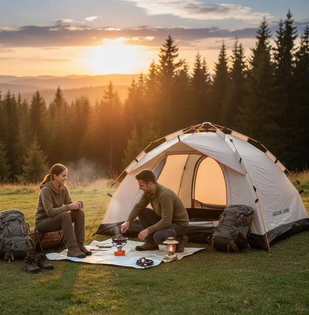 Green Lion GT-3 Camping Tent (3-4 Person, Waterproof, UV Protection, Silver, 210cm x 210cm) 025ye