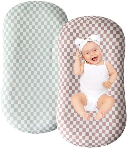 Premium Cotton Baby Lounger Slipcovers (2 Pack, Coffee & Green Checkered, Fits Standard Newborn Loungers) d6eyz