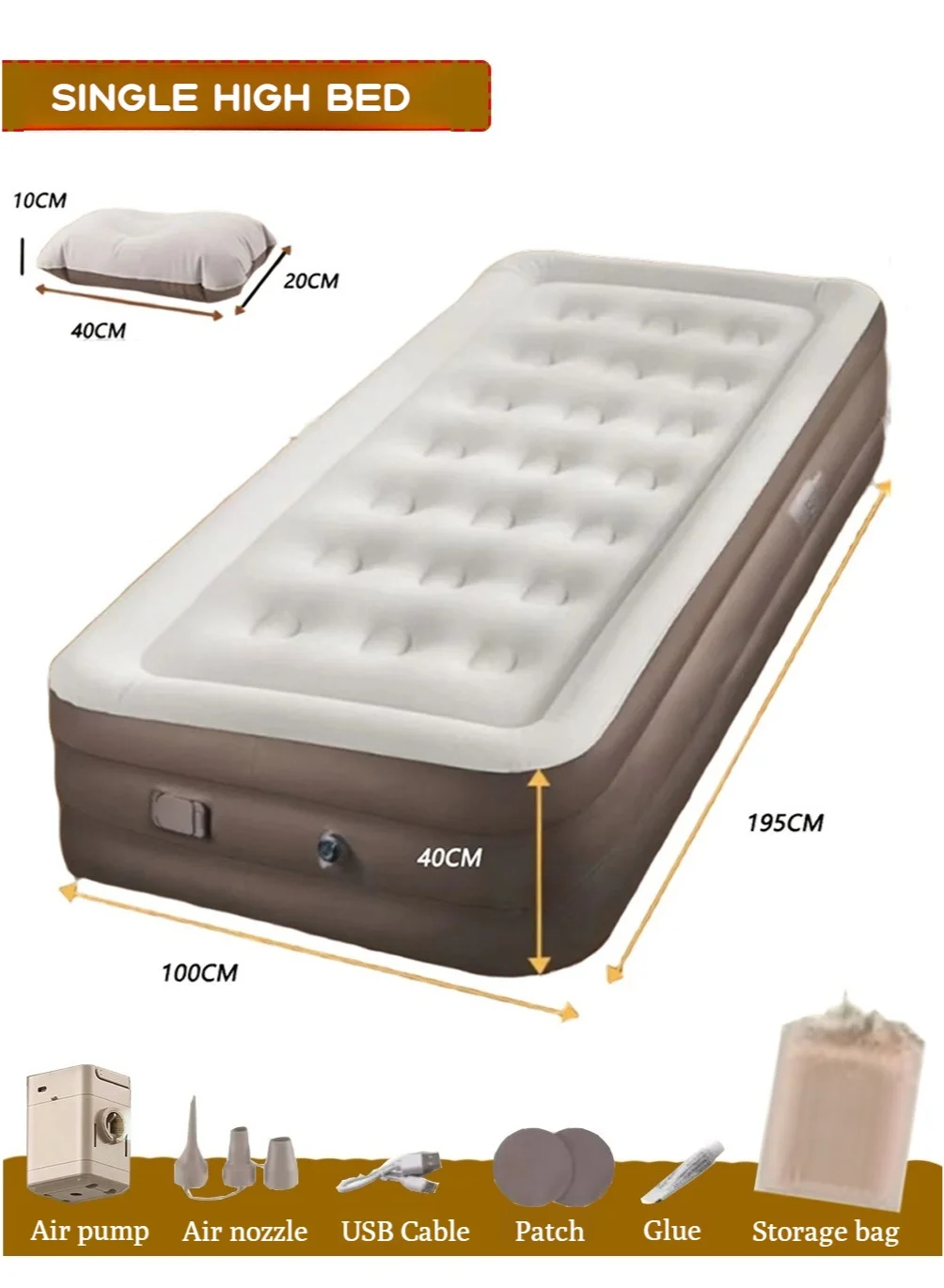 XiuWoo Premium Inflatable Air Mattress with Cordless Removable Battery Pump (195x100x40 cm) rteqg