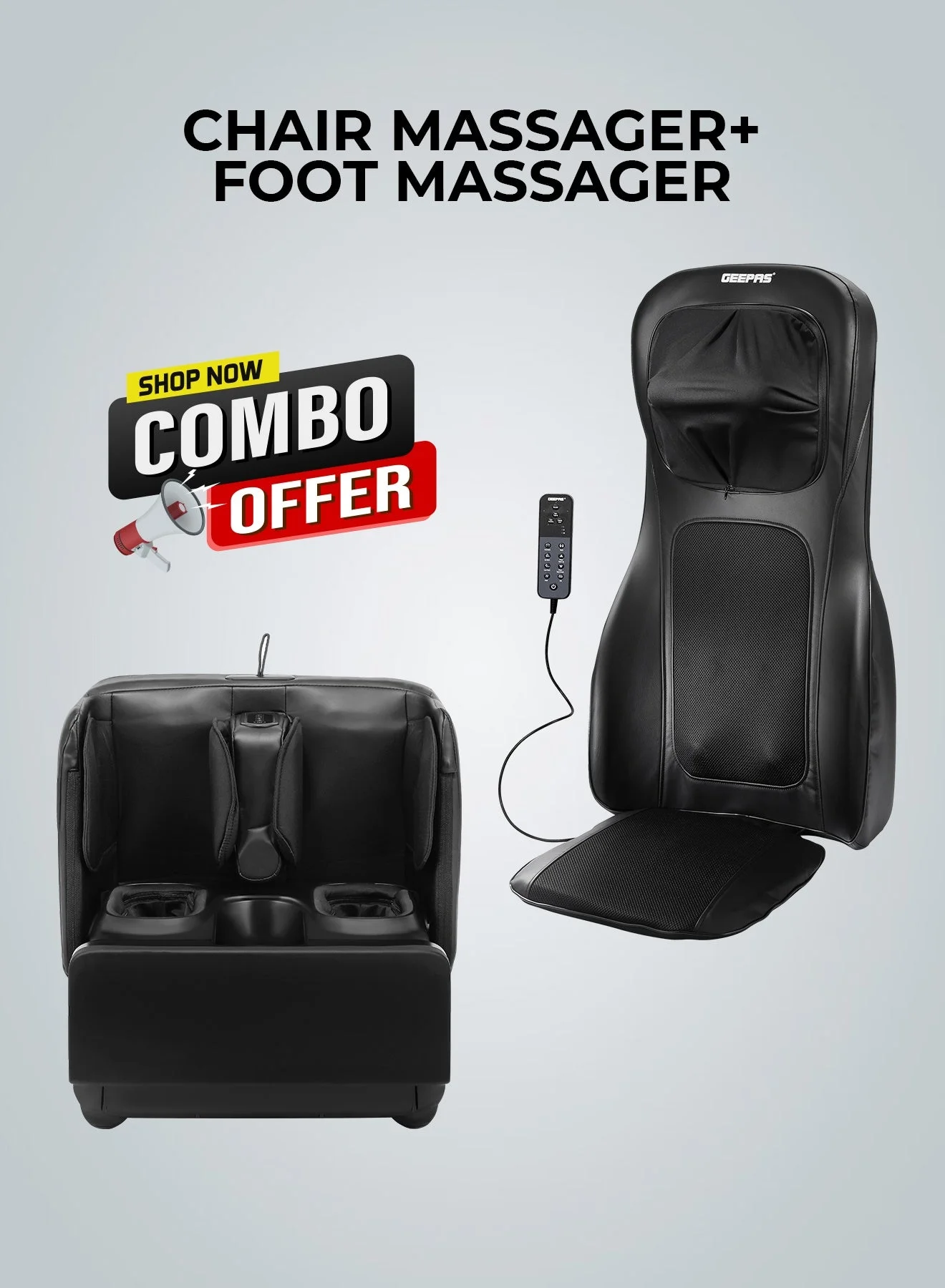 Geepas Full-Body Massage Chair Pad and Foot Leg Massager Combo Set (Premium Relaxation System) z7jhx