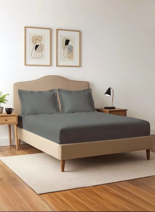 Premium Combed Cotton King Fitted Sheet Set (Dark Grey, 180x200cm) 400 Thread Count Sateen Weave with 2 Pillowcases msknq