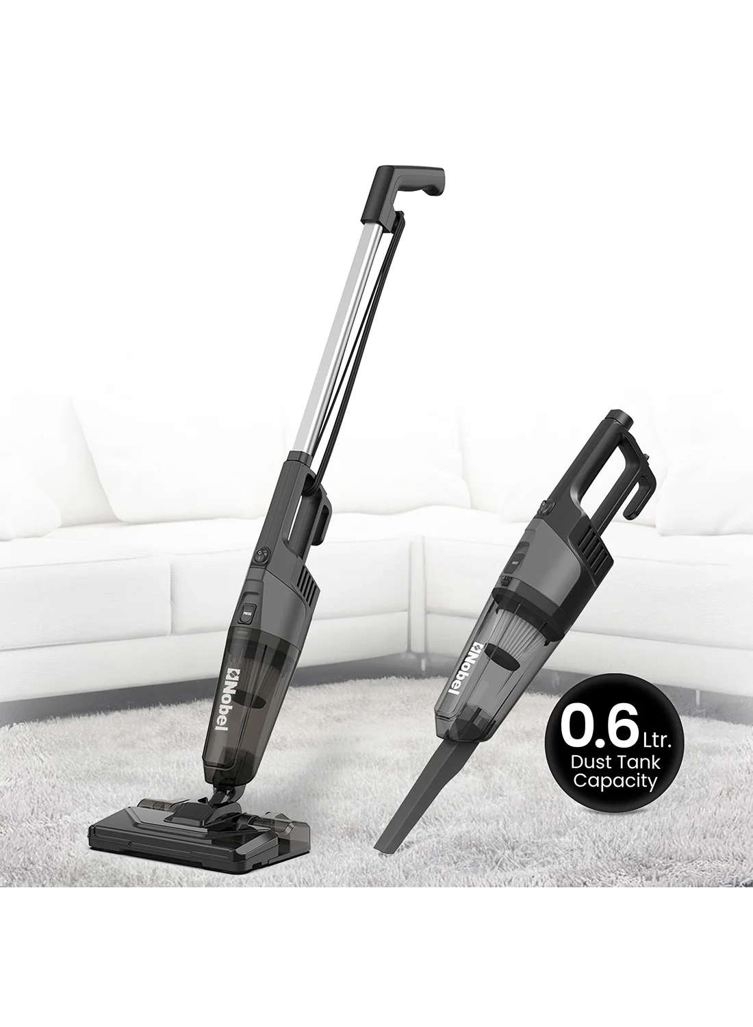 Nobel 2-in-1 Handheld Stick Vacuum Cleaner, Powerful 600W Suction with HEPA Filter, Lightweight Design for Home and Office (Black, 0.6L) pf704
