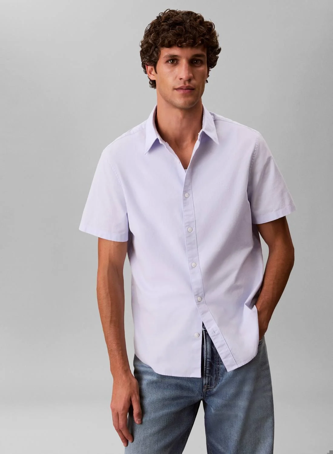 Premium Oxford Cotton Short Sleeve Shirt Breathable Casual Button-Down for Men (Solid, Large) 4ge4n