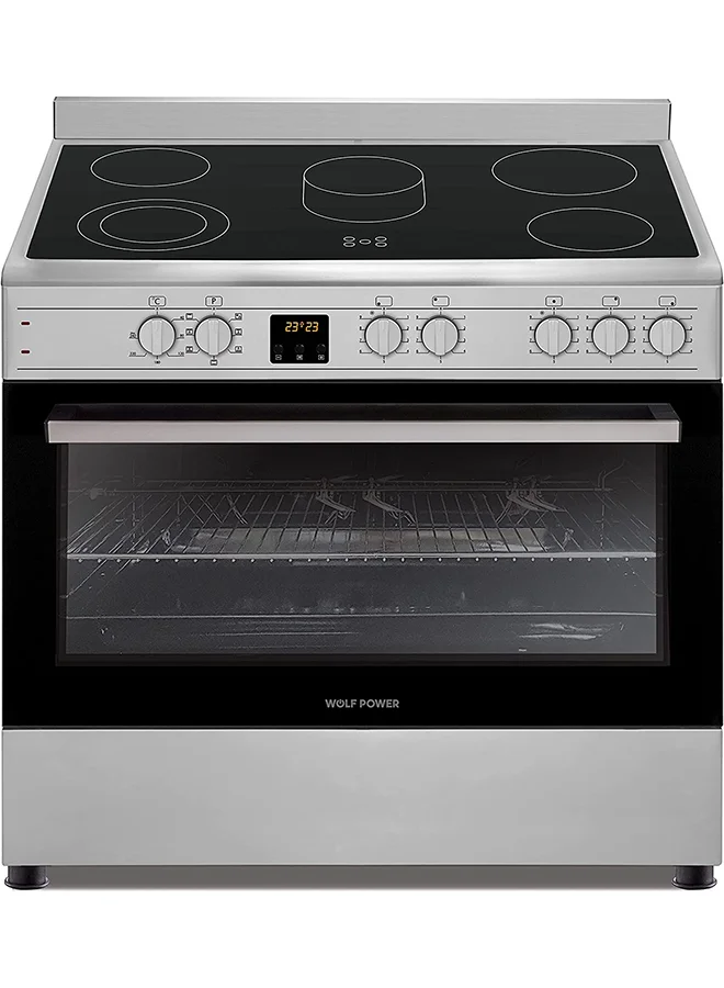 Wolf Power 4-Zone Vitroceramic Electric Cooker with Turbo Fan Oven (Silver, 90 x 60 cm) p4wfm