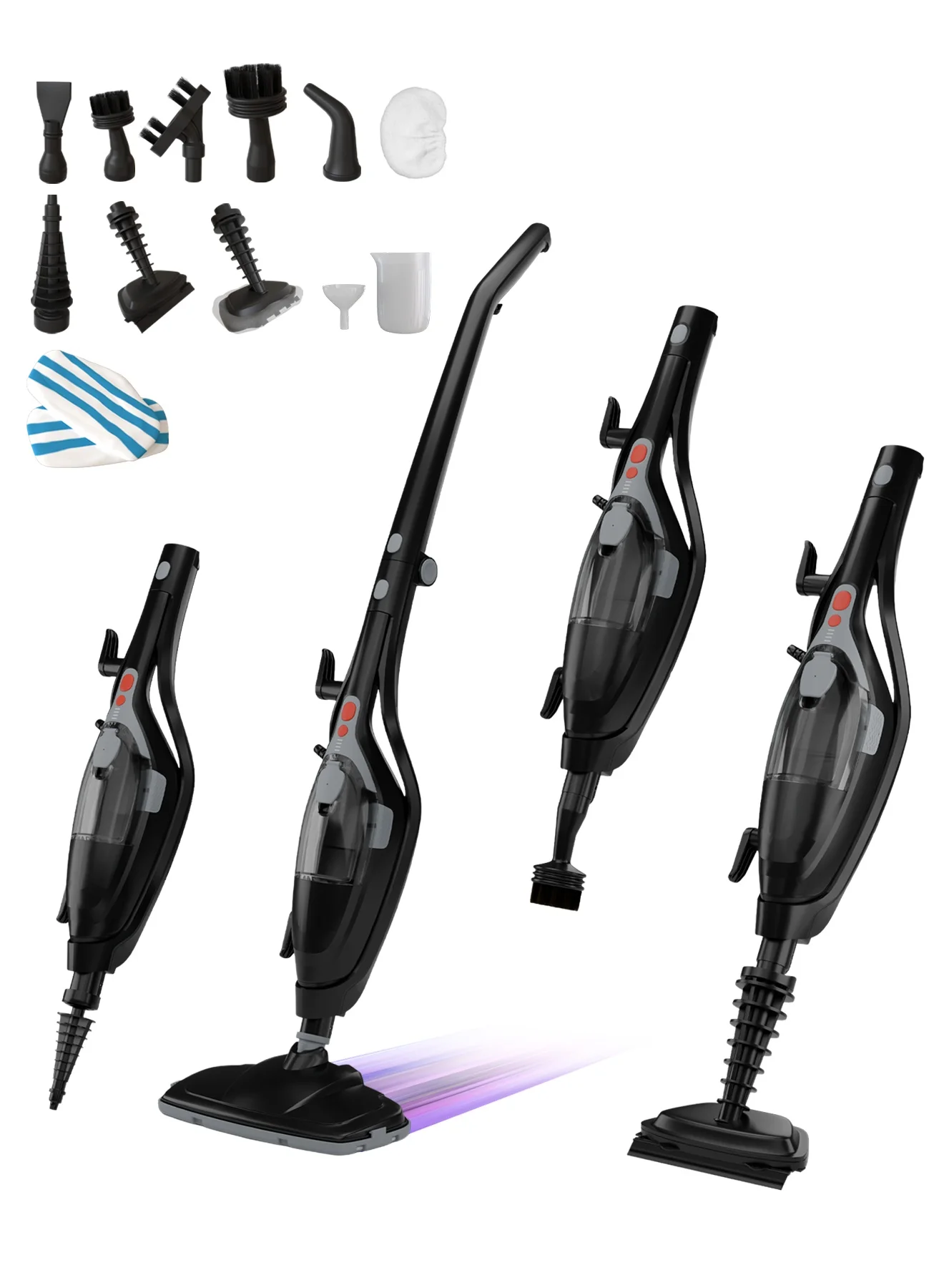 DOMESTICA 10-in-1 Steam Mop Cleaner with 12 Accessories, 700W Handheld Floor Steamer for Sealed Surfaces (Black, 350 mL) d5u51