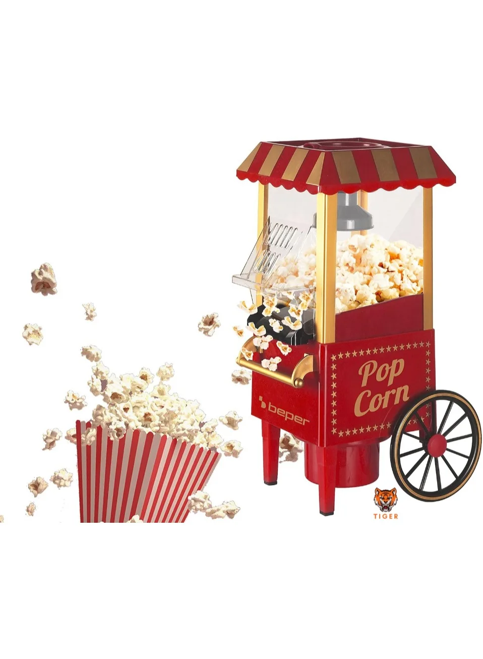 TIGER Popcorn Maker Machine (1200W, Oil-Free Hot Air Circulation, Fast 3-Minute Preparation) 2l2b4