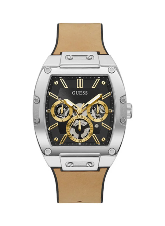 Premium Multi-Function Chronograph Watch for Men Black Dial with Genuine Leather and Silicone Strap njfzy