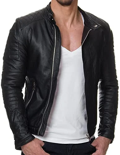 DECIMAL Men's Premium Lambskin Leather Biker Jacket Genuine Motorcycle Outerwear (Black, S) yz0ew