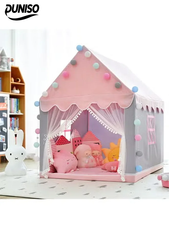 DUNISO Princess Castle Play Tent for Kids Indoor and Outdoor Playhouse with Windows and Mat (Pink, 135 cm x 105 cm) iy9m7