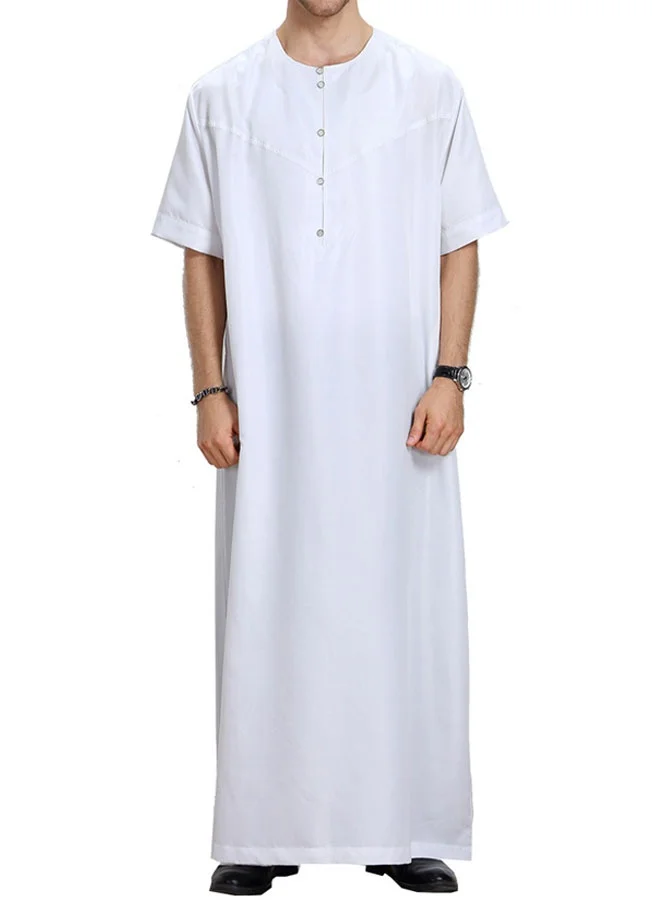 HOOTO Men's Muslim Thobe Short Sleeve Kaftan Robe Premium Lightweight Loungewear for Summer (White, S) xu0i9