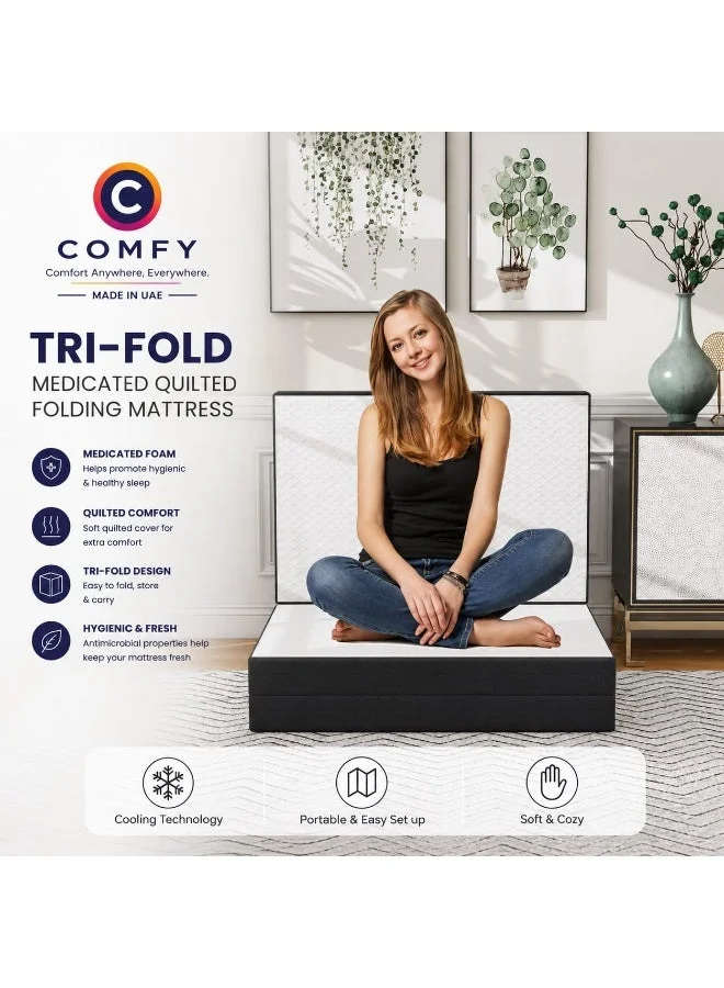 Premium Folding Single Mattress Portable Orthopedic Support Bed with Satin Finish (White, 180 x 90 x 7 cm) c1ymx