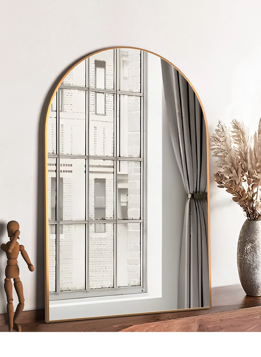 CASSILANDO Arched Wall Mirror with Metal Frame, Premium Gold Vanity Mirror for Bathroom and Living Room (60x90cm) tf05q
