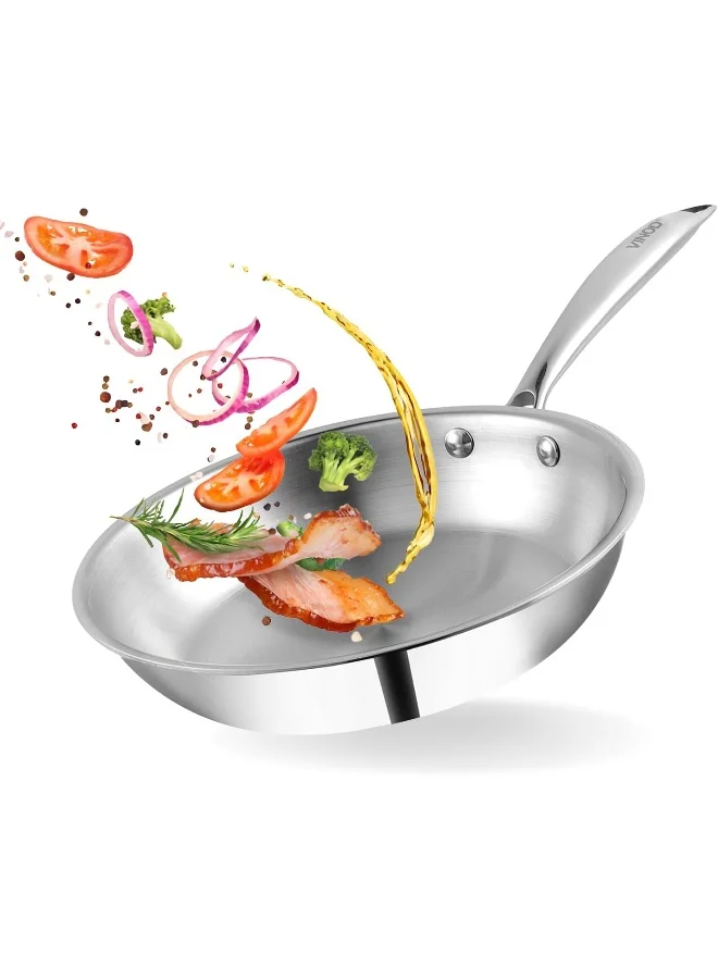 VINOD Platinum Triply Stainless Steel Frying Pan Heavy-Bottom Induction Compatible Cookware (Silver, 24 cm, 2.2 L) 4382r