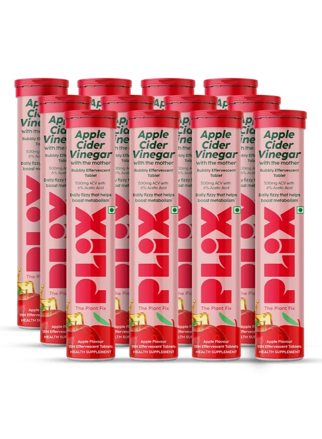 PLIX THE PLANT FIX Apple Cider Vinegar Effervescent Tablets with Vitamin B6 & B12 (180 Tablets, Pack of 12) o4tza