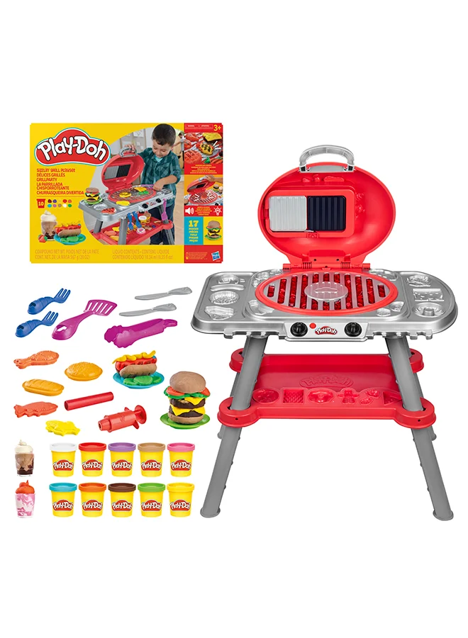 Premium Interactive BBQ Grill Playset with Lights and Sounds (17-Piece Set, Red) vl07l