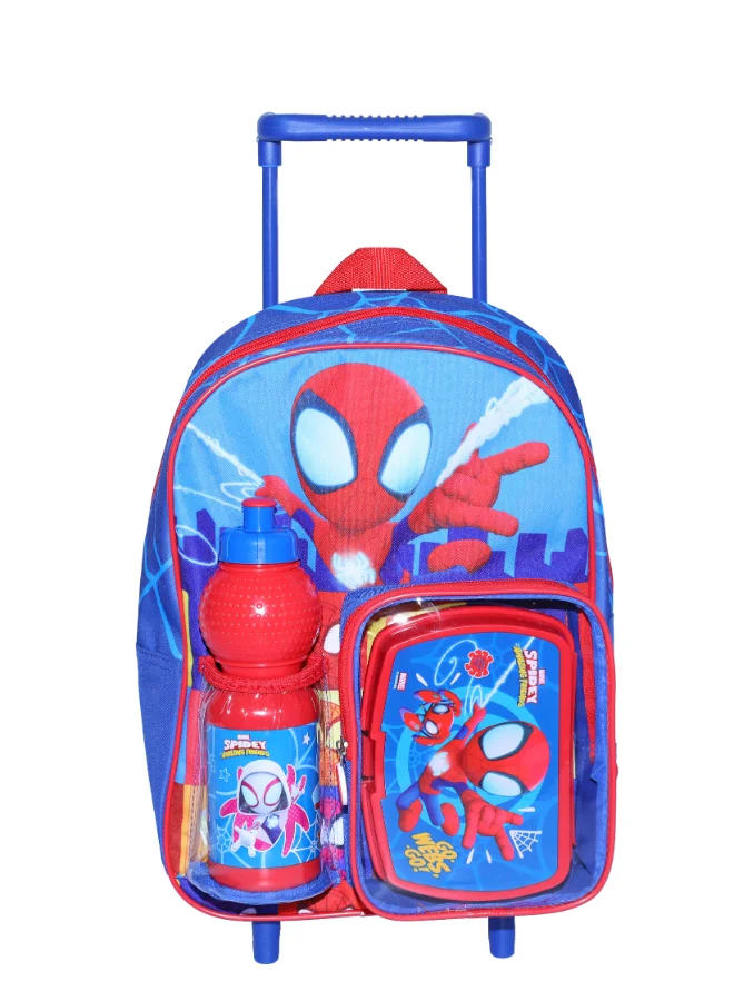 Superhero Junior 3-in-1 Trolley School Bag Set with Lunch Box and Water Holder (14-inch, Multicolored) lw4fr