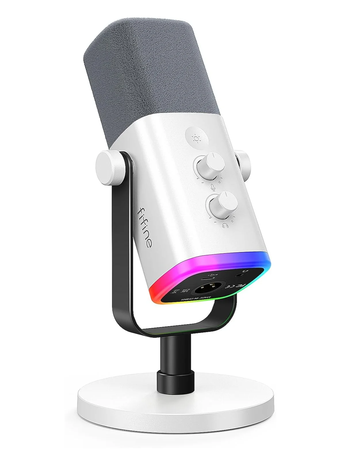Premium Gaming Microphone XLR USB Dual Interface RGB Studio Mic with Gain Control and Mute Function for Streaming and Podcasting (White) 5gbin