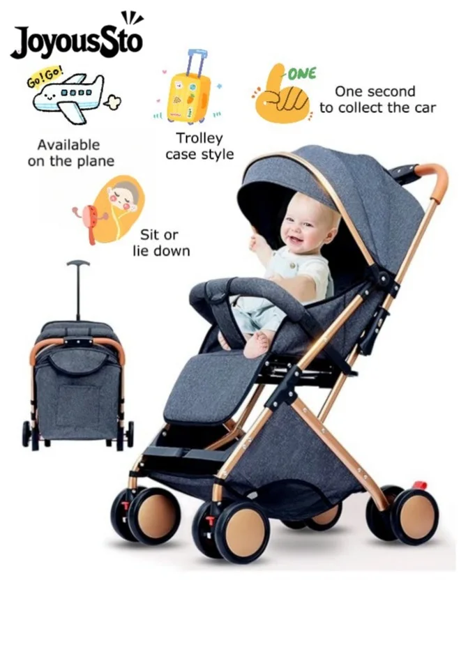 JoyousSto High-View Compact Travel Stroller, One-Hand Foldable Lightweight Pushchair for Airplane Travel (Grey) ibfp4