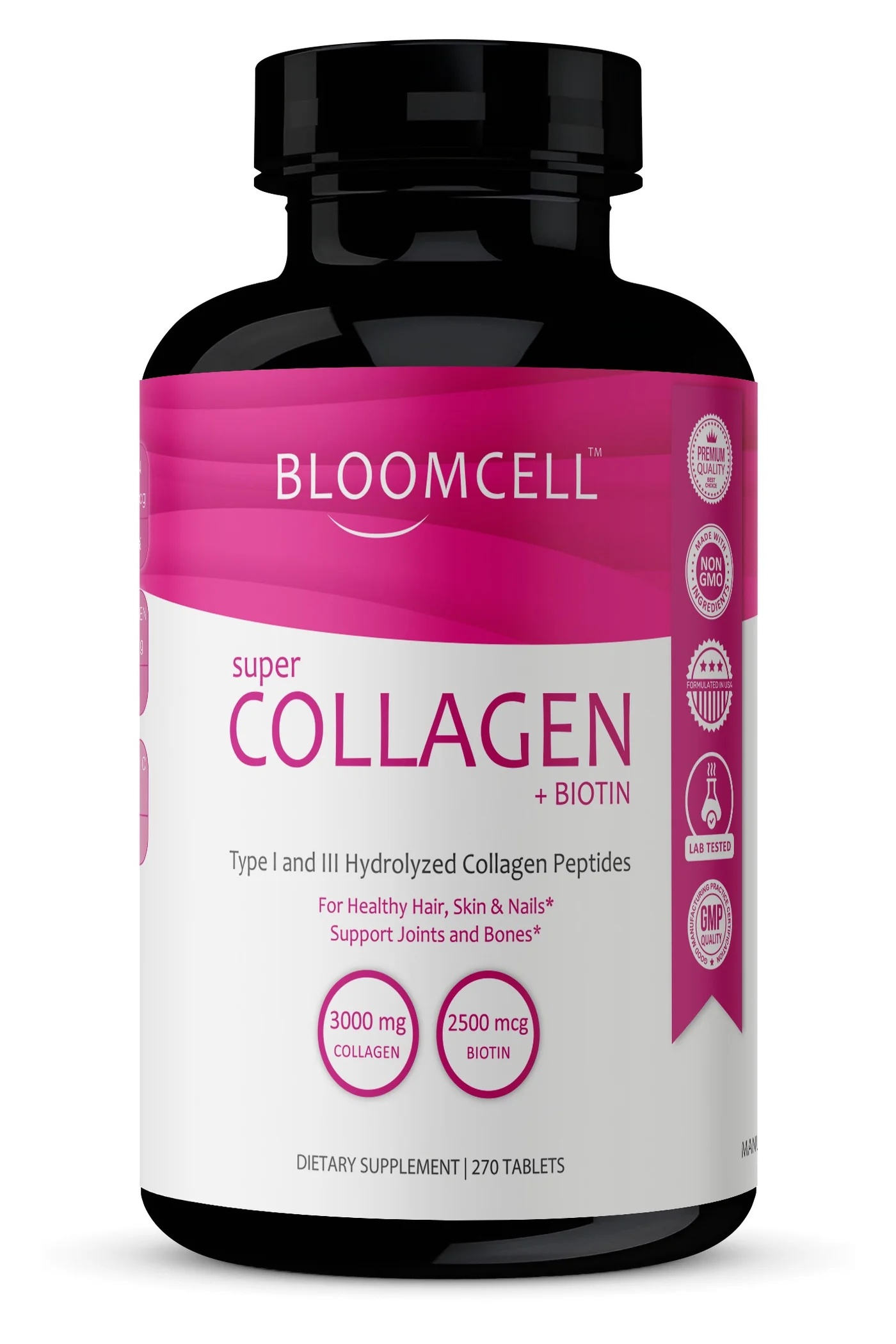 Bloomcell Super Collagen Peptides Supplement with Vitamin C and Biotin (270 Tablets) f26nl