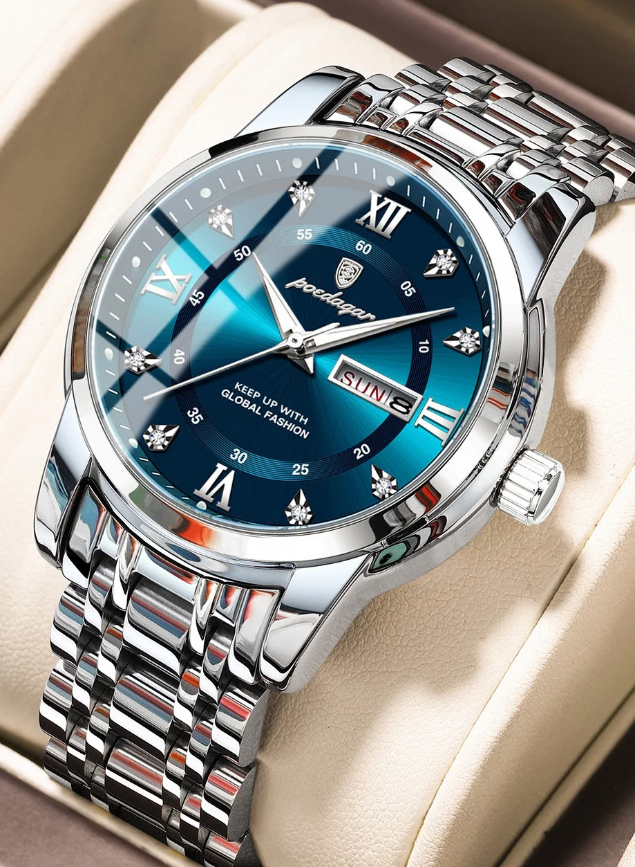 POEDAGAR Men's Quartz Watch Waterproof Luminous Analog Wristwatch Premium Stainless Steel Case (41mm) zyksp