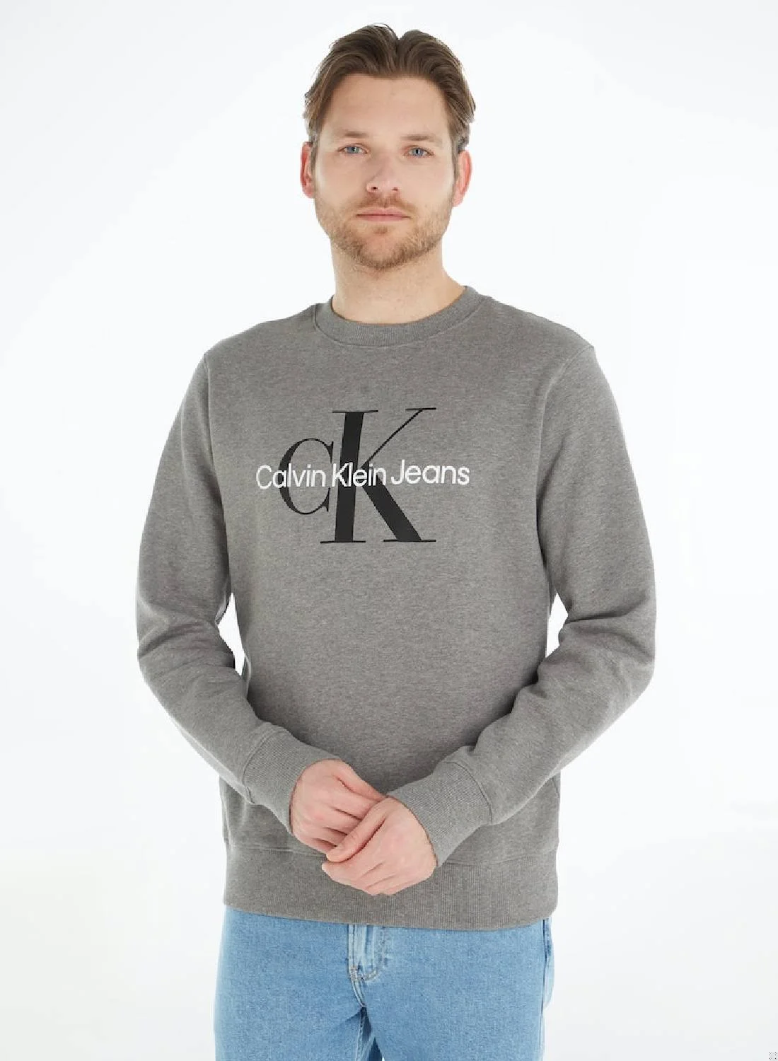 Premium Cotton Pullover Sweatshirt for Men (Grey, Regular Fit) 4o0qk