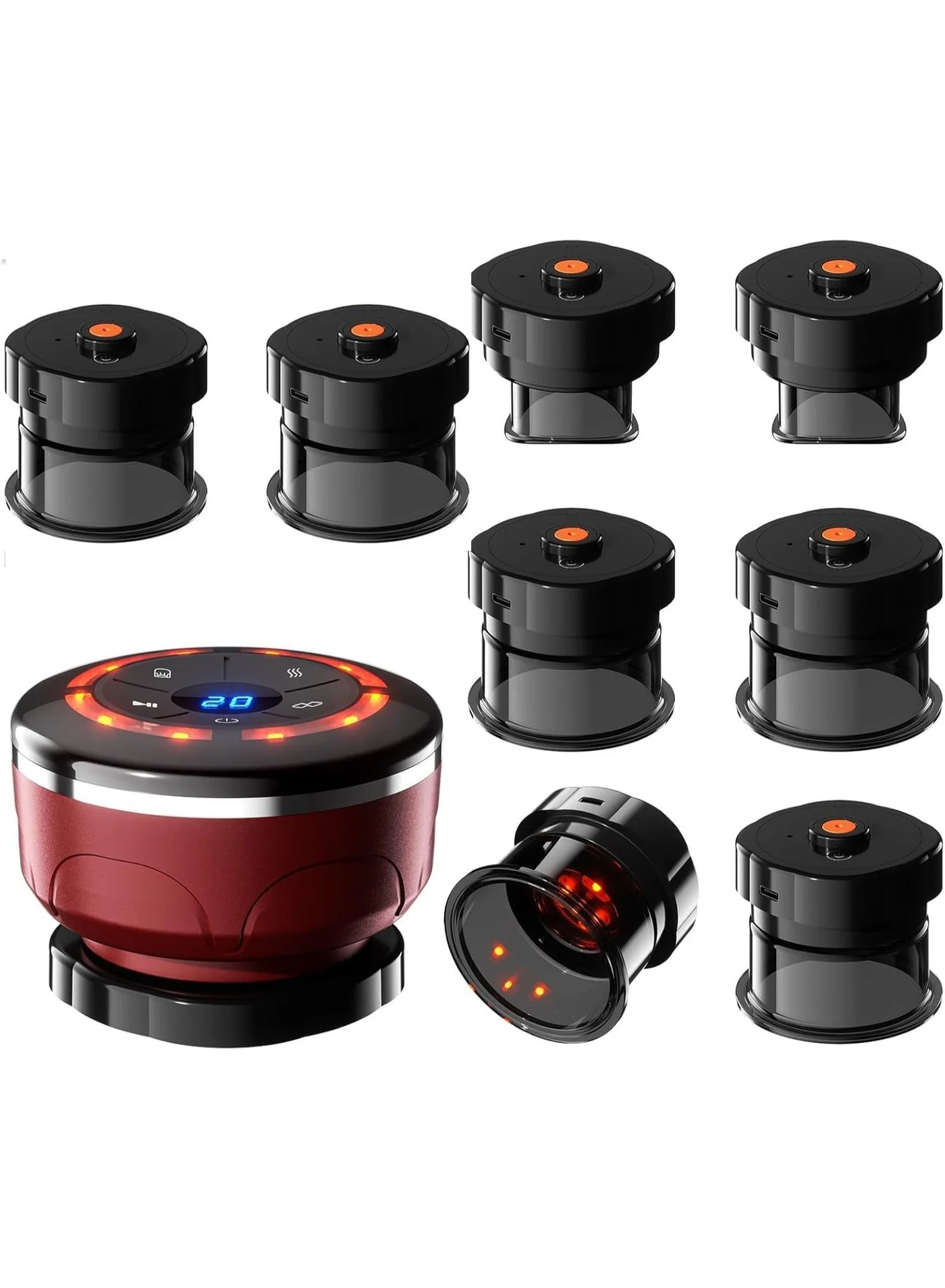 Smart Cupping Therapy Device with 8 Massage Cups, Portable Electric Massager for Muscle Relaxation and Body Contouring (Red, 8-Piece Set) 972la