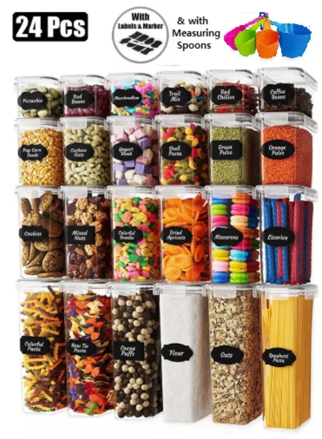 MahMir Airtight Food Storage Container Set (24-Piece) BPA-Free Plastic Kitchen Pantry Organization for Cereal Flour and Sugar beapv