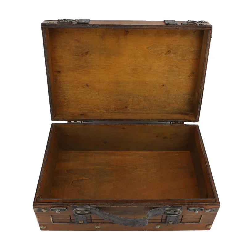 Vintage Decorative Storage Box Synthetic Wood Suitcase with Secure Lock for Home Decor and Photography Props (Medium) h85u4