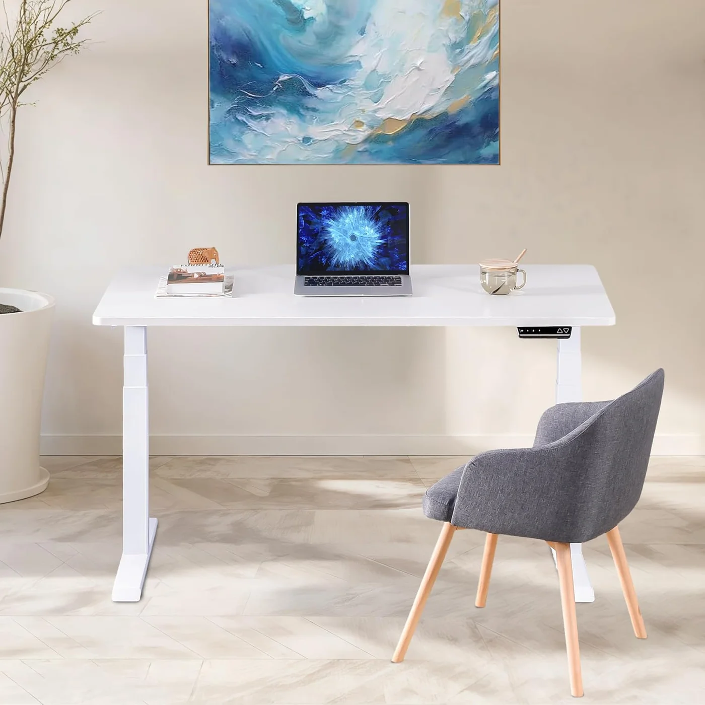 Harmony Home Electric Standing Desk, Ergonomic Height Adjustable Office Table with Smooth Lifting Columns (White, 120 cm) 8hyv3