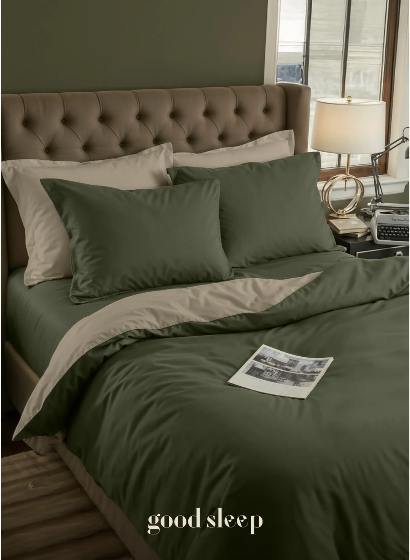 Good Sleep King Size Duvet Cover Set, 6-Piece Reversible Bedding with Fitted Sheet and 4 Pillowcases (Green, 220x240 cm) 2cwp0