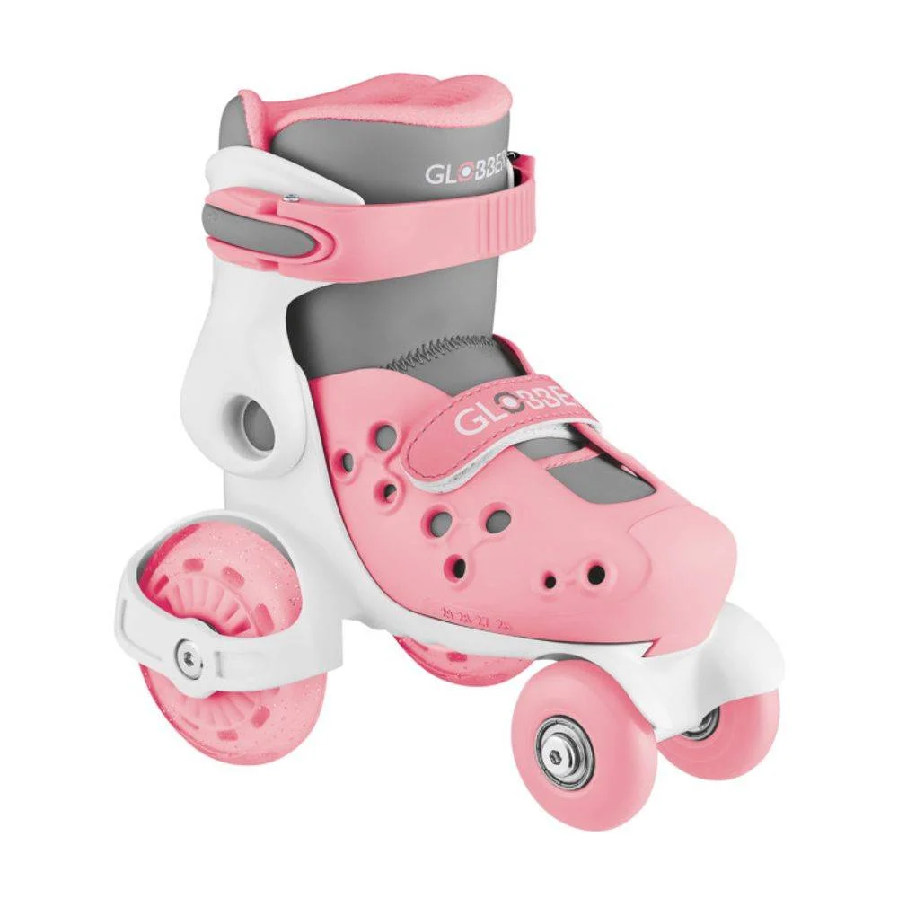 Adjustable Quad Skates for Kids Beginner Learning Roller Skates (Pink/Grey, EU 26-29) qdlaz