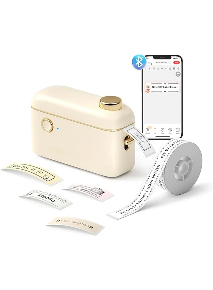 Portable Thermal Label Printer Machine for Home and Office Organization (Rechargeable, Built-in Cutter, Supports 9mm 12mm 15mm Tape) roerh