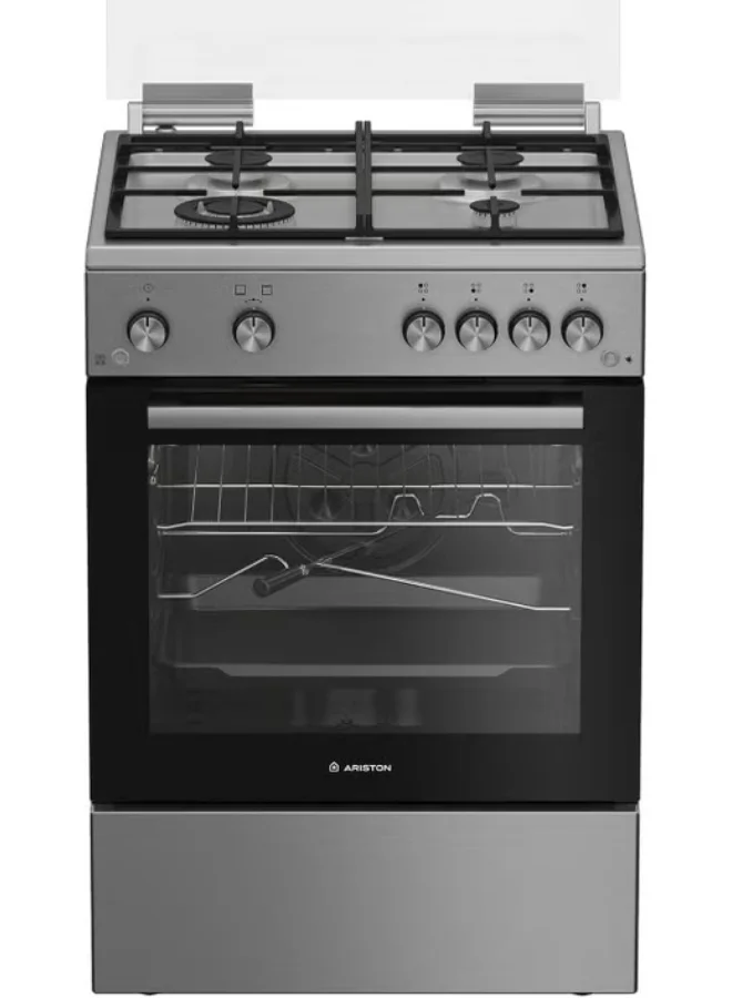 Premium 60cm Gas Cooker with 4 Burners and 64L Oven, Cast Iron Supports, Mechanical Timer, Silver Finish (60cm x 60cm) f7x9r