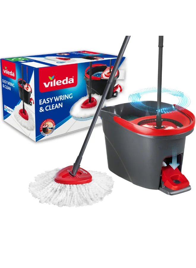 Vileda Easy Wring & Clean Spin Mop and Bucket Set with Foot Pedal (Microfibre Head, 130 cm Handle, 30.2 x 50 x 29.4 cm) 1kwf3