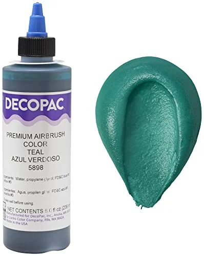 DecoPac Teal Edible Airbrush Food Coloring for Cake and Cookie Decorating (236 mL) qbv3j