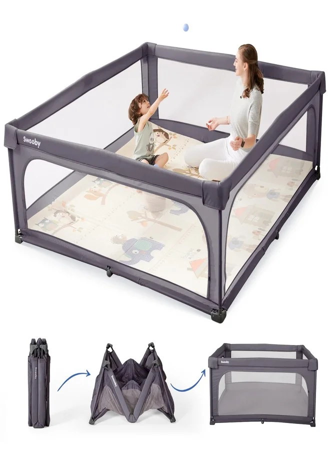 Premium Baby Playpen with Safety Door, Large Indoor and Outdoor Play Yard for Toddlers (Dark Grey, 150x150 cm) s3swx