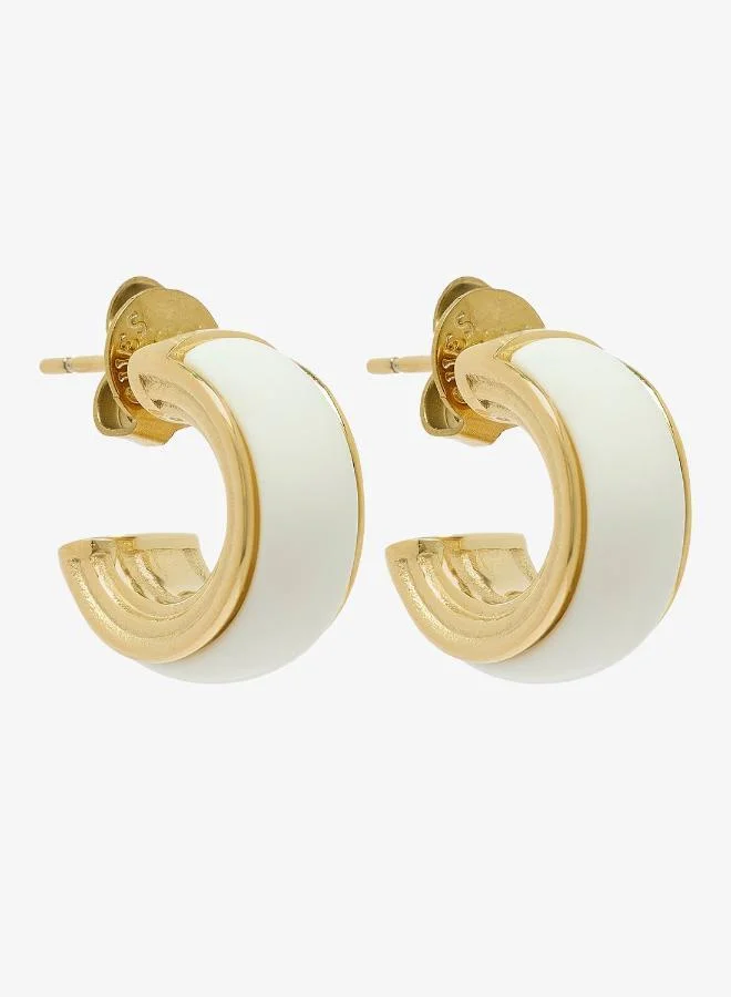 Premium Logo Polished Resin Hoop Earrings (16mm, Gold Tone) rj89y