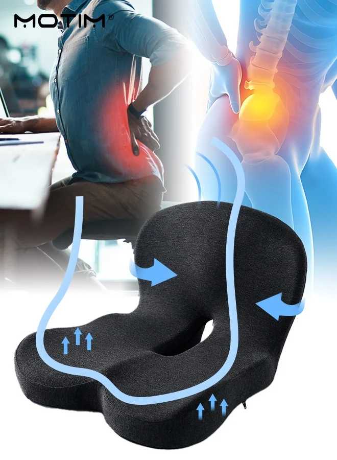 Motim Memory Foam Car Seat Cushion and Lumbar Support Pillow (Ergonomic Back and Hip Support for Driving and Office Chairs) zib86