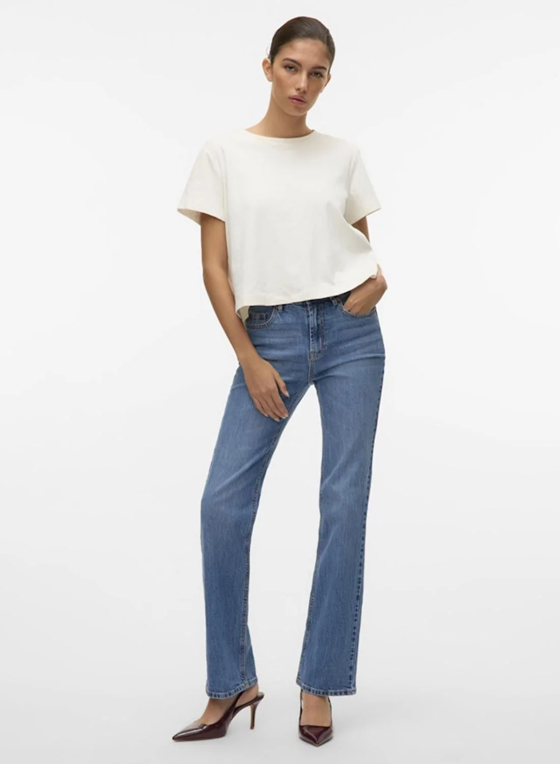 VERO MODA High Rise Straight Jeans Premium Denim Pants for Women (Blue, 38) 4enm0
