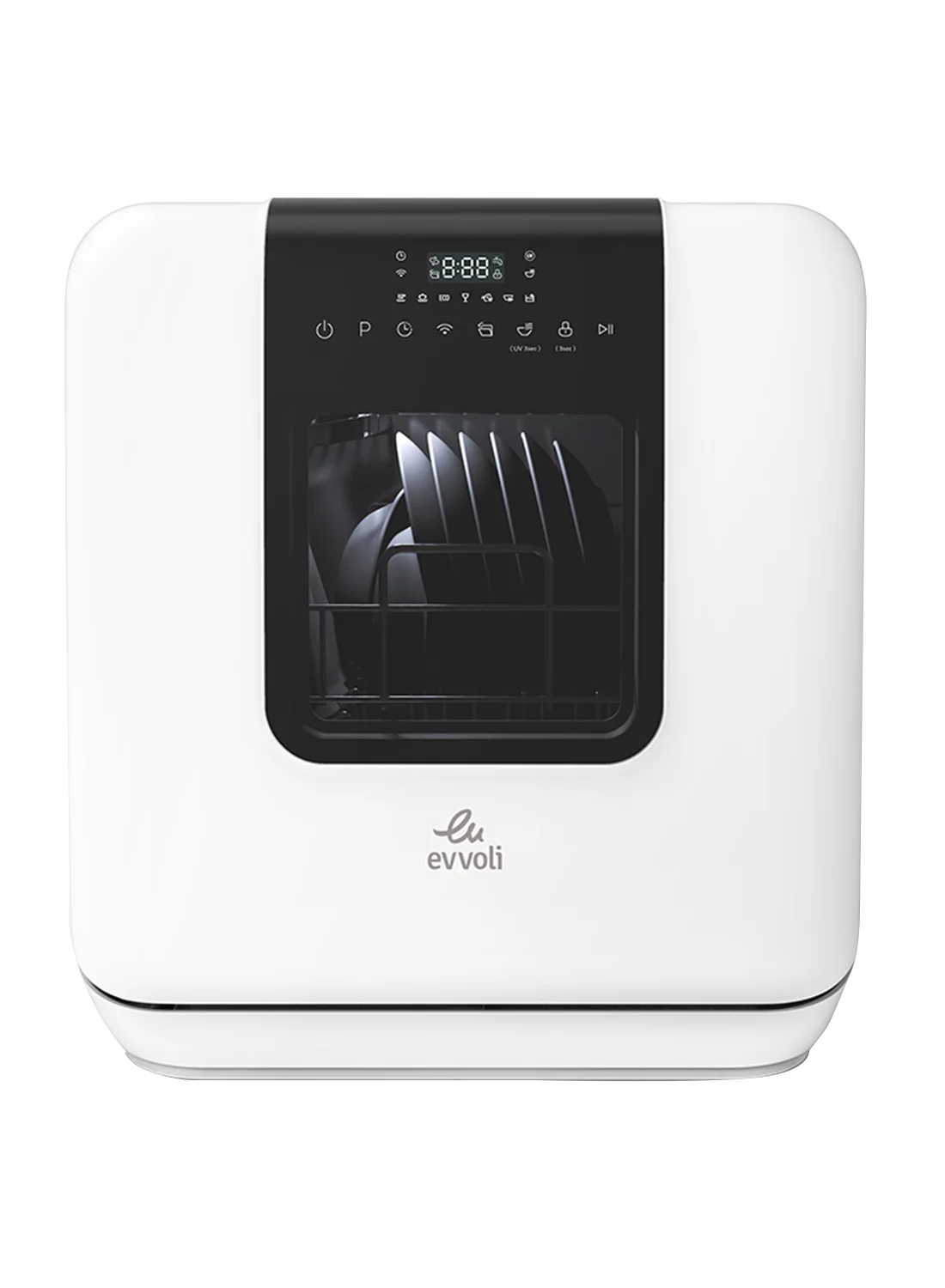 Evvoli Mini Tabletop Portable Dishwasher with 3 Place Settings, 7 Wash Programs, LED Display, and Delay Start (White, 6 L) 0o6u8
