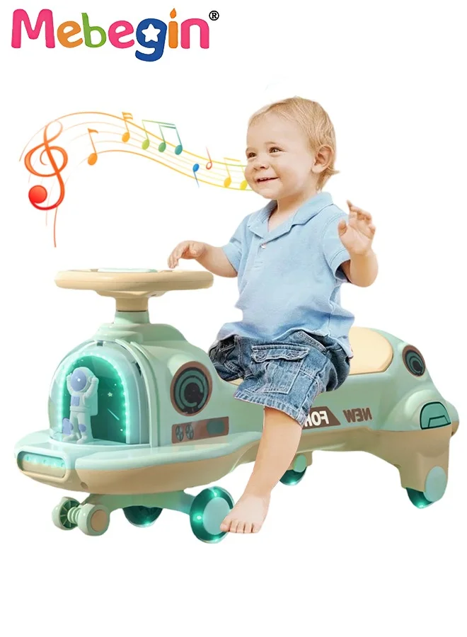 MEBEGIN Wiggle Swing Car with LED Silent Wheels and Music, Anti-Rollover Ride-On Toy with Storage, Premium Indoor and Outdoor Activity Set for Kids 6jdkk