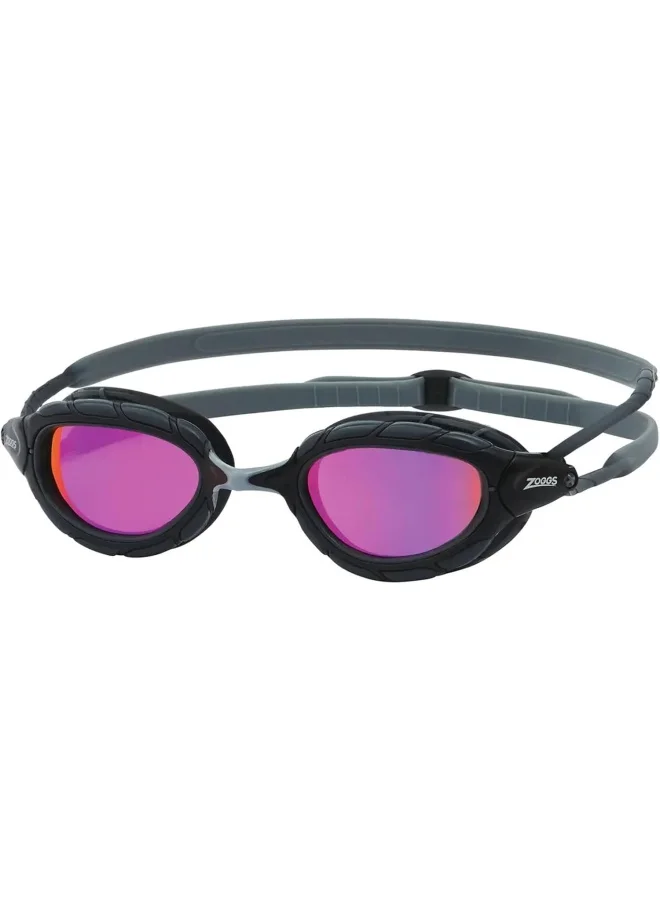Zoggs Predator Titanium Flex Swim Goggles, UV Protection Anti-Fog Lenses, Quick Adjust Strap, Smaller Fit (Grey/Black/Mirrored Pink) 6zthj