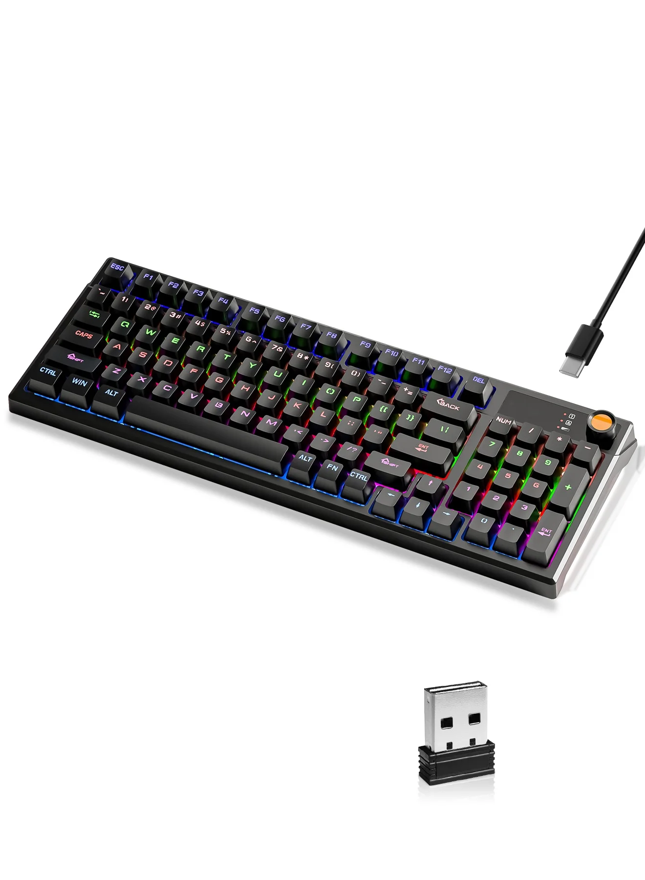 UCHUANG 95-Key Tri-Mode Mechanical Keyboard, Compact Gaming Keyboard with Blue Switches for PC and Mac (Black) kzg57