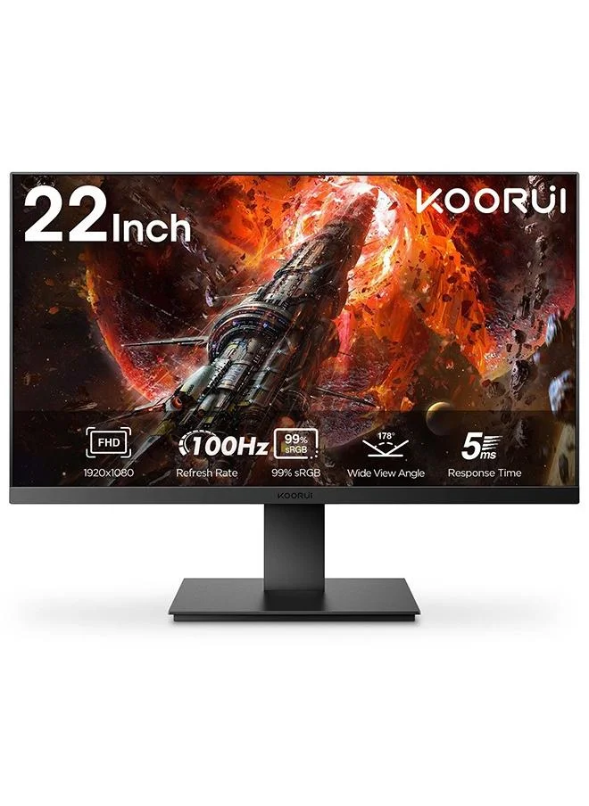 KOORUI 22 Inch Full HD LED Monitor 100Hz Ultra Thin Bezel Desktop Display with HDMI and VGA (Black, 55.88 cm) q6rme