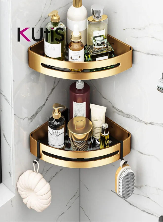 Kutis Bathroom Shower Shelf Organizer Wall Mount Storage Rack (Aluminum Alloy, Gold, 2 Piece Set, 29 x 21 x 4.5 cm) ru8w3